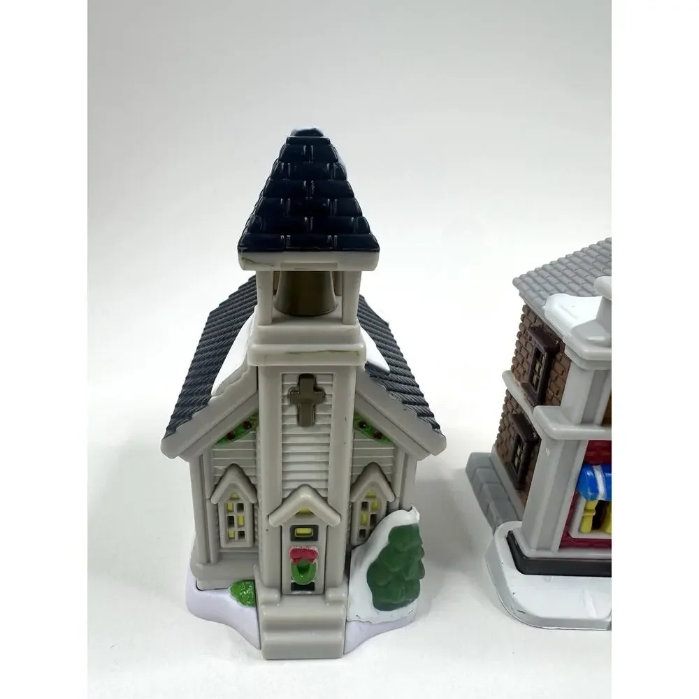 Cobblestone Corners Miniature Village Light Up Church Bakery Christmas Tree